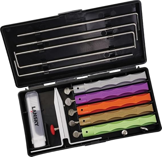 Lansky Diamond Sharpening System: Deluxe 5-Stone Diamond Knife Sharpening Kit with Ultra-Fine Hone & Brush LKDMD5