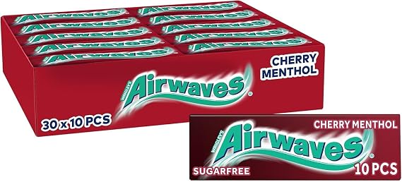 Airwaves Cherry Menthol Gum. Case of 30 Packs