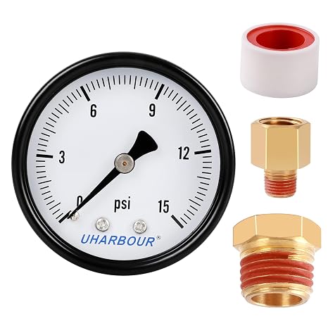 Uharbour Water & Gas Pressure Gauge 15psi, 1/4" NPT Back