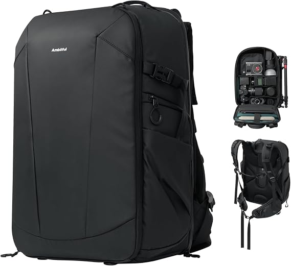 AMBITFUL 25+3L Professional Camera Backpack, Large Photography Bag for DSLR SLR Mirrorless Cameras, Ergonomic Suspended Support System with Laptop Compartment & Tripod Holder, Waterproof