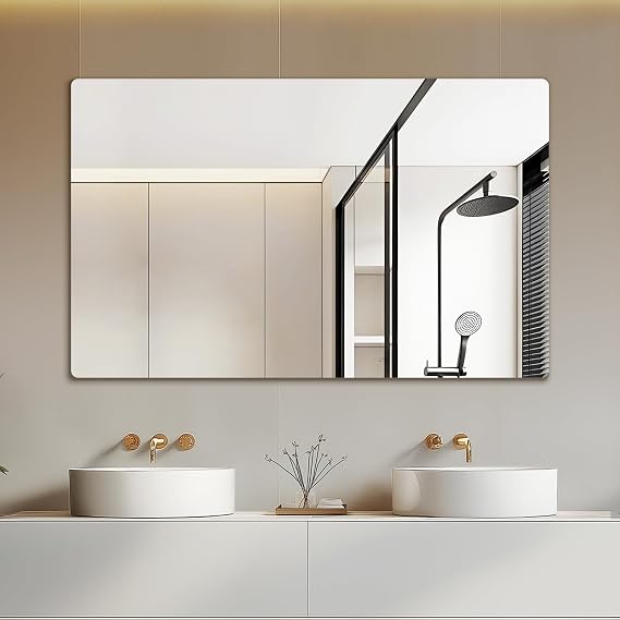 Mirrorons Bathroom Mirror 48"x30" Rounded Corner Frameless Mirror for Wall | Modern Wall Mount Vanity Mirror, Hangs Horizontally or Vertically, Rounded Rectangle, Shatterproof