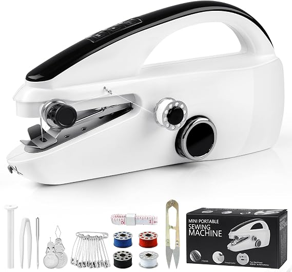 Handheld Sewing Machine, Dual Speed Hand Held Sewing Machine, Sewing Mini Portable Machine for Beginners, Adults, DIY, Home, Travel - White