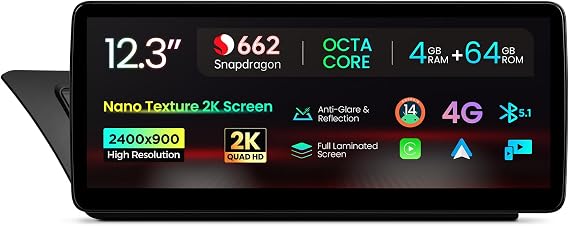 XTRONS 12.3 Inch Android 13 Car Stereo for Audi A4 S4 RS4 A5 S5 RS5 B8 Concert/Symphony Radio System, IPS Touch Screen 4+64GB Global 4G Car Radio GPS Navigation Support Wireless Car Play Android Auto