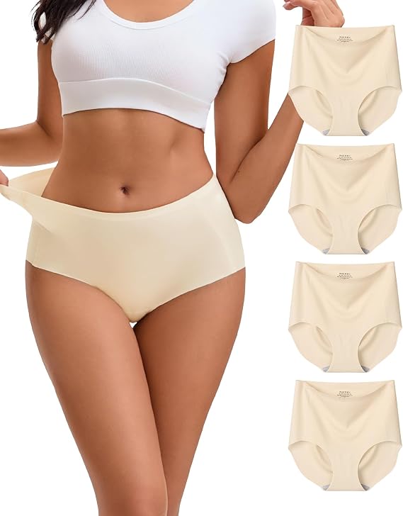 INNERSY Seamless Knickers for Women High Waisted Ladies Full Briefs 4 Pack