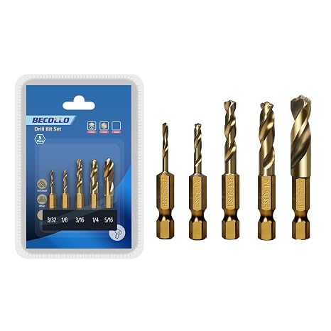 5pcs Cobalt Stubby Drill Bit Set, Suitable for Drilling in Hard Metal, Stainless Steel, Cast Iron, with 1/4" Hex Shank for Quick Chucks & Impact Drivers
