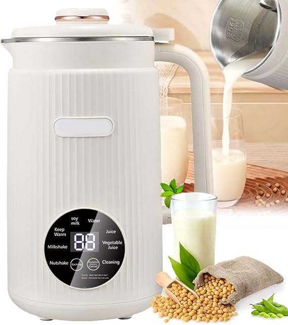 Soy Milk Maker,1.5L Fully Automatic Wall Breaking Machine,Soy Milk Machine with Intelligent Touch Control with 10 Leaf fine Steel Blade,12H Timer and 9 Functions for Home, Kitchen white