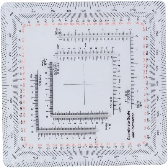 Ausi Map Protractor Scale Technical for the Coordinate Scale, Degrees & Mils Reading