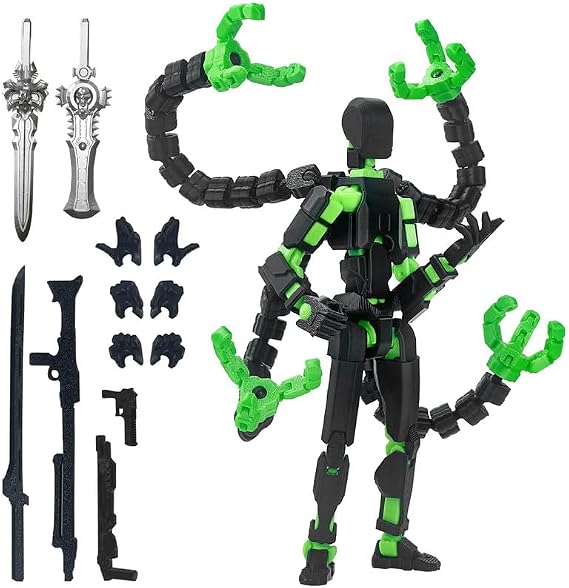 T13 (Assembly Completed) Action Figure, T 13 3D Printed Toys - The Premium Action Figures for Sci-Fi Enthusiasts,Four Claws Robot5.2 Inch Black Green