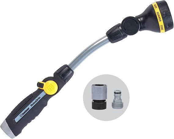 Melnor 65173AMZ RelaxGrip 8 Pattern 16" Pivoting Wand Bundle, Metal, Black, Yellow | 65173AMZ | Easy Thumb Operation | Comfortable Grip | Less Hand Strain | Water Hanging Baskets | Hard-to-Reach Watering