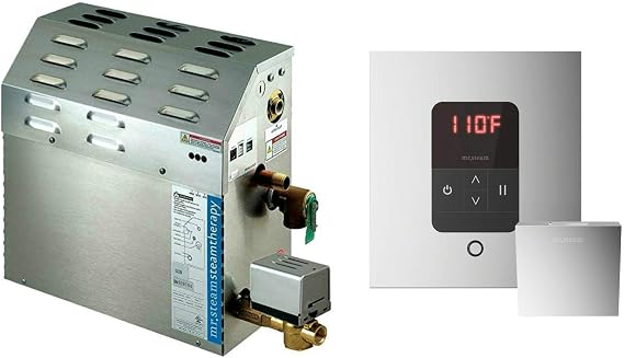 Mr Steam MS-400-E Steam Bath Generator Package in Square Polished Chrome Finish for rooms up to 360 Cubic Feet