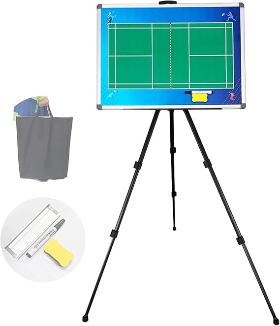 Portable Badminton Coaching Board, Large Dry Erase Clipboard, Magnetic Whiteboard, Training Equipment with Tripod Stand and Carrying Bag