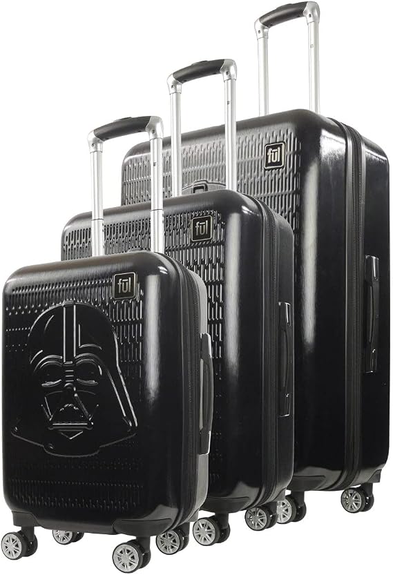 FUL Star Wars Darth Vader 3 Piece Rolling Luggage Set, Embossed Hardshell Suitcase with Wheels, 22, 25 and 30 Inch, Black