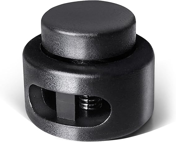 AQRINGO Plastic Cord Locks Double Hole Spring Toggle Stopper for Shoelaces, Drawstrings, Paracord, Bags, Clothing, Black