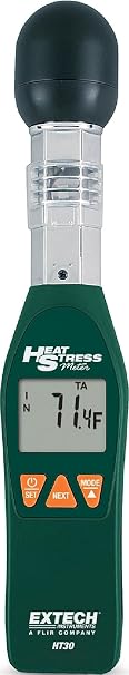 Extech HT30 Heat Stress WBGT Meter | WBGT with or without sun, black globe temp, heat stress index, 0-100% RH, RS-232 interface, auto power off