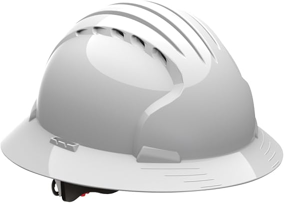 280-EV6161-10V Full Brim Hard Hat with HDPE Shell, 6-Point Polyester Suspension and Wheel Ratchet Adjustment Vented, White