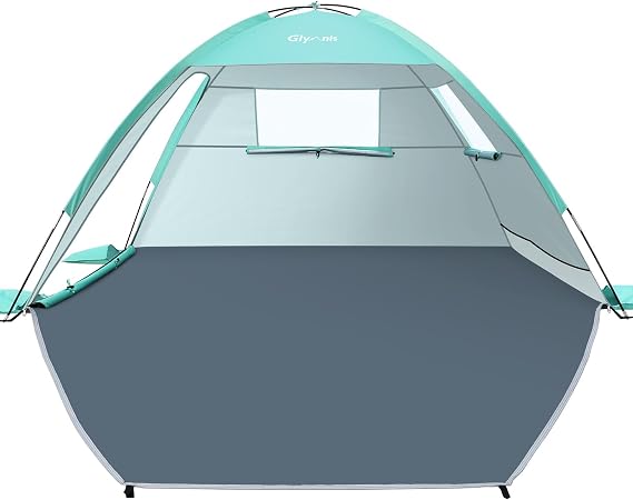 Glymnis Beach Tent Large for 3-4 Person, Portable UV Protection Beach Sun Shelter Lightweight Sun Shade Tent for Beach, Garden, Fishing, Picnic