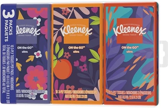 KLEENEX Go Pack Facial Tissue, 3 ea