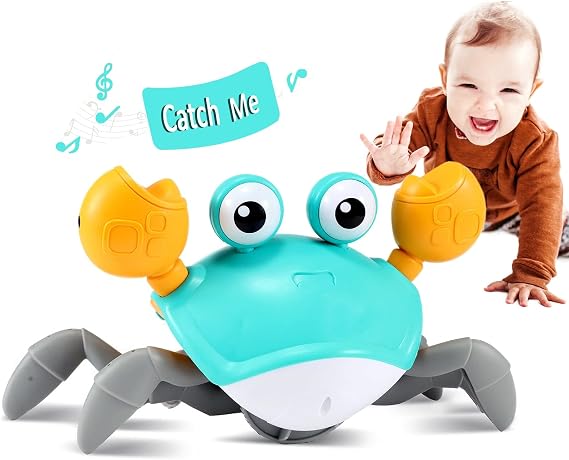 control future Crawling Crab Toy for Little Ones, Tummy Time Toy with Music and Lights, Interactive Moving Crab for Crawling, Walking and Early Development, Birthday Gift for Kids