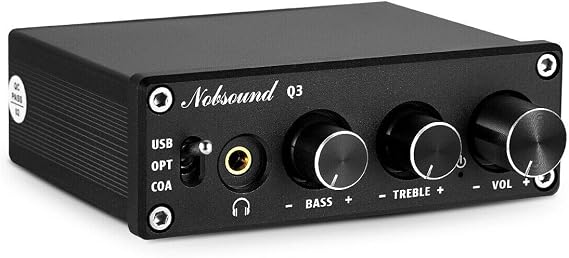 Nobsound Q3 Mini USB DAC Digital to Analog Converter Audio Adapter Headphone Amp Amplifier with Optical Coaxial Inputs & Treble Bass Tone Control