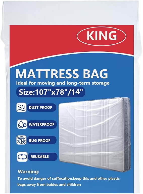Plastic Mattress Bag for Moving Storage, Mattress Protector Cover ,Mattress Bag for Disposal (King)