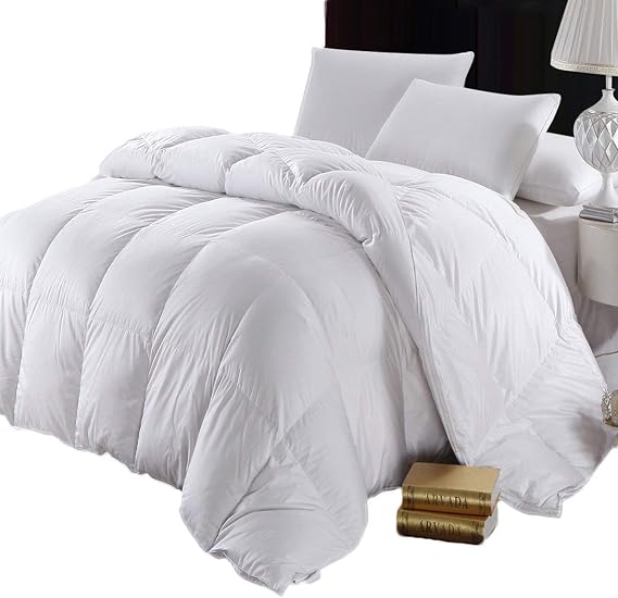 Goose Down 600-Thread-Count Full/Queen Size Solid White Goose Down Comforter, 100 Percent Cotton Shell, 600 TC - 750FP - 48Oz
