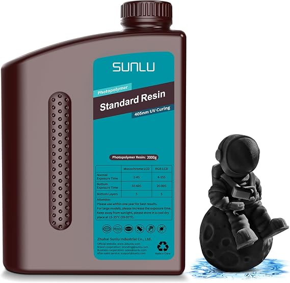 SUNLU Optical Modeling 3D Printer Resin, 2kg Fast Curing Standard UV Resin, 395-405nm UV Cure, LCD DLP SLA 3D Printer Modeling Material Photopolymer Resin, Easy to Use, Low Odor,  Low Shrinkage and