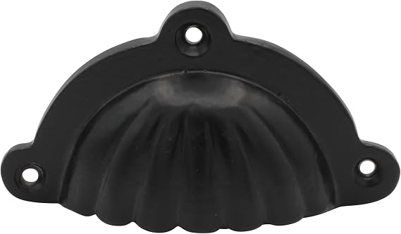 Vintage Style Seashell Iron Drawer Pull, 3 3/8 Center to Center, 3 15/16 Length, Black Finish (Pack of 2)