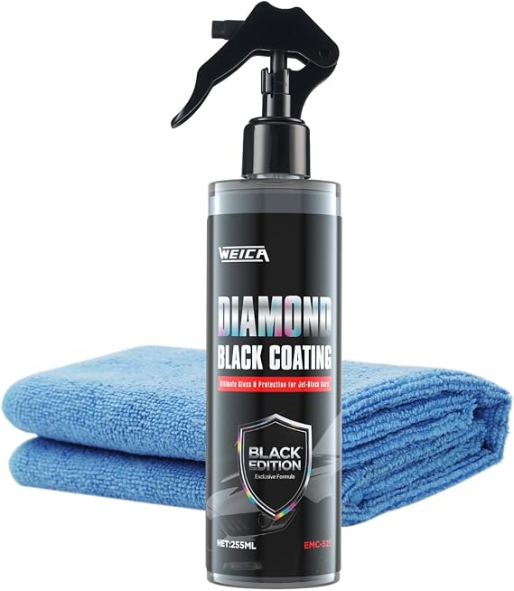 Black Car Ceramic Coating Spray, Hydrophobic Wax, 8.62 fl oz | Hydrophobic ceramic spray wax enhances black paint with deep gloss, promotes water beading, helps protect against UV exposure