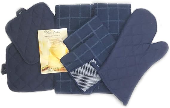 Home Collection 8 Piece Kitchen Towel Set with Dish Cloths, Pot Holders, and Oven Mitt Bundle (Blue)