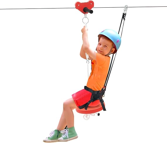 160FT Zip Line Kit, Zip-Wire-Kit with Stainless Steel Spring Brake, Outdoor Quick Setup Zipline For Kids and Adults, Cable Loading Capacity 150kg