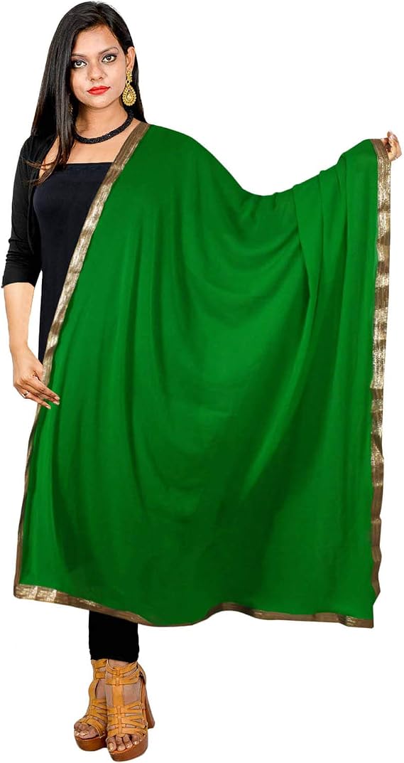 Dupatta Chunni Semi Chiffon Golden Lace Stole Neck Wrap Scarf Hijab for Her