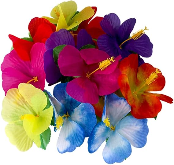 60 Pcs Artificial Hibiscus Flowers - Hawaiian Faux Tropical Flowers Party Decorations Home Garden & Party Favors