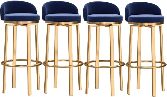 360° Swivel Breakfast Bar Stools with Gold Legs, Blue Velvet Counter Height Stool High Stool for Kitchen Island/Home Bar, Set of 4,29.5in interesting
