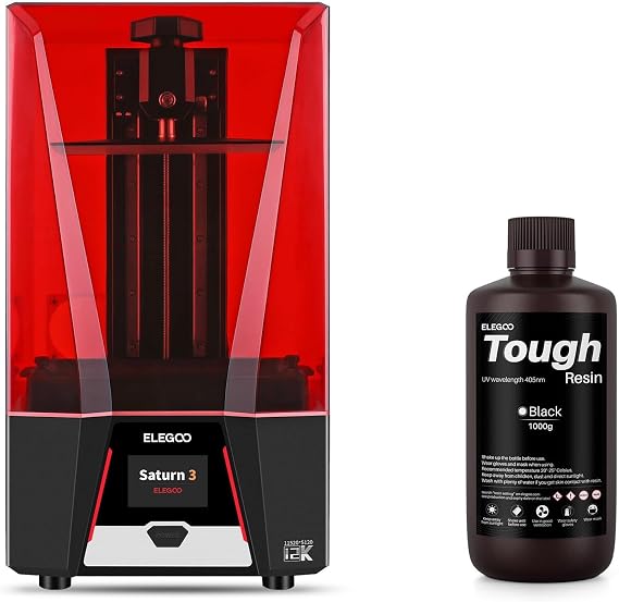 ELEGOO Saturn 3 12K MSLA 3D Printer and ELEGOO Tough Resin Black 1000g