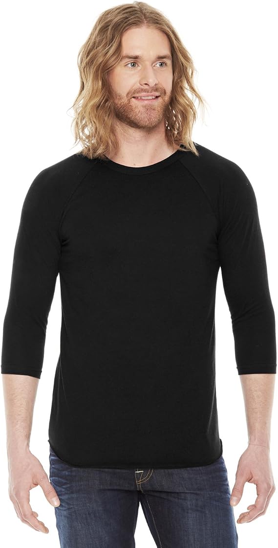 American Apparel Unisex Poly-Cotton 3/4-Sleeve Raglan T-Shirt S BLACK
