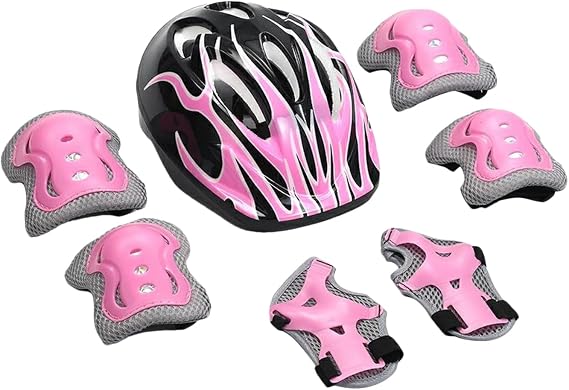 7 Pieces Kids Skateboard Pads And Helmet Kids Helmets And Pads Set Toddler Cycle Helmet Adjustable Knee Pads And Elbow Pads For 3-11 Years For Cycling Roller Skating