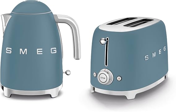 Smeg EEJB290 Breakfast Set,1.7L, 300W Storm Blue Kettle and 2 Slice Storm Blue Toaster, KLF03SBMUK/TSF01SBMUK
