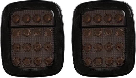 Rear Tail Light 2pcs LED Tail Lights For Jeep For Wrangler TJ CJ Truck Taillight Brake Reverse Turn Signal Light Smoked Len Stop Reverse Rear Brake Outer Side Rear Tail Light(Black)