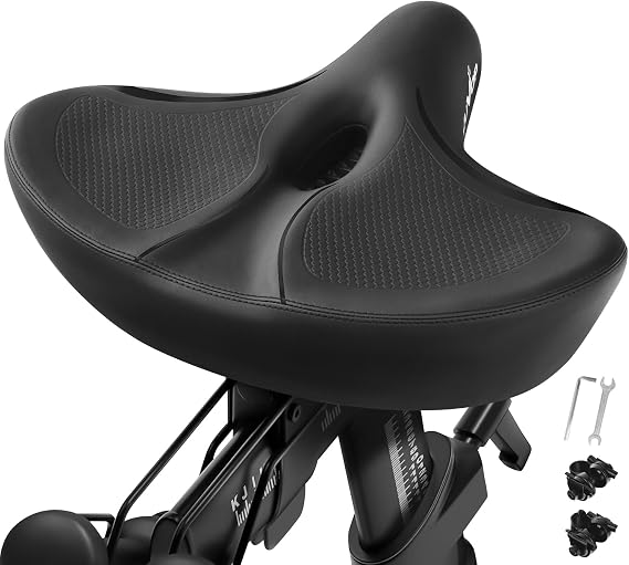 Oversized Bike Seat Wide Comfort Bicycle Saddle Replacement for Men & Women | Extra Wide Comfortable Bike Seat Cushion Compatible with Peloton, Echelon, Exercise, Mountain, City Cruiser Bikes