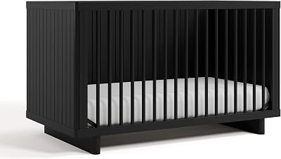 Storkcraft Kyoto Deluxe Convertible Crib with Bonus Toddler Guardrail Black GREENGUARD Gold Certified, Toddler Guardrail Included in Box, Fits Standard Crib Mattress