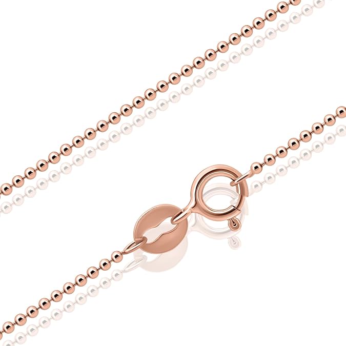 SEA OF ICE Sterling Silver 1mm Round Ball Bead Chain Necklace for women, Size 14" - 36" Italy