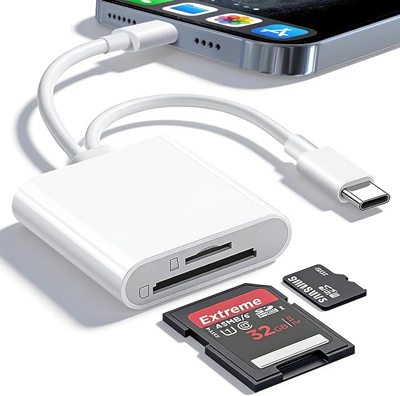 2IN2 SD Card Reader,USB C SD Card Reader for iPhone,USB-C/L Dual-Slot SD Card Reader,Compatible with iPhone 16/15/14/13/12,MacBook,Mac,Trail Camera viewers,Plug and Play