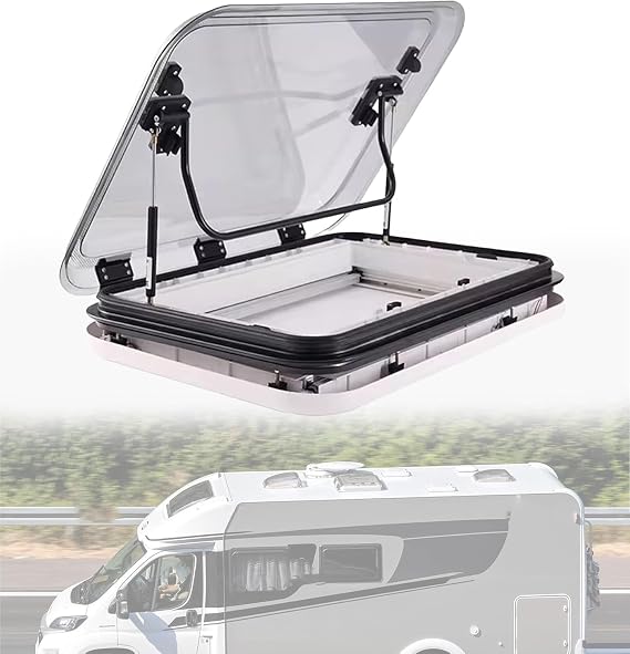 Roof hatch caravan, 70° Wide Opening RV Roof Vent with LED Light, UV-Proof Double Layer Acrylic, for Motorhomes Caravans Trailers