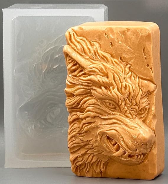 Wolf Silicone Soap Mold Detailed Wolf Head Casting Mold for Handmade Soap, Wax, Resin, Plaster & Clay Wildlife DIY Craft Mold