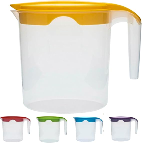 1 Liter Plastic Water Fruit Juices Jug Milk with Lid and Easy in Pouring (Yellow, 1)