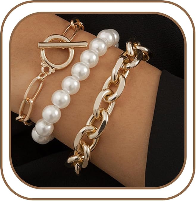 Pearl Bracelet for Women White Pearl Layered Bracelet Chunky Pearl Bracelet