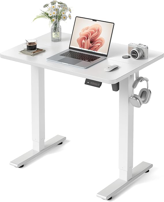 FEZIBO 32" Small Electric Standing Desk Height Adjustable Desk, White