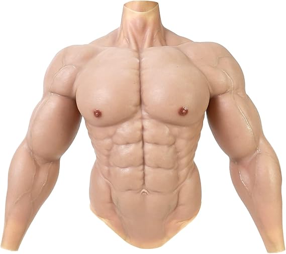 Silicone Muscle Suit Men Fake Abs with Muscle Arms, Realistic Silicone Fake Chest Muscle with Abdomen Macho Muscle
