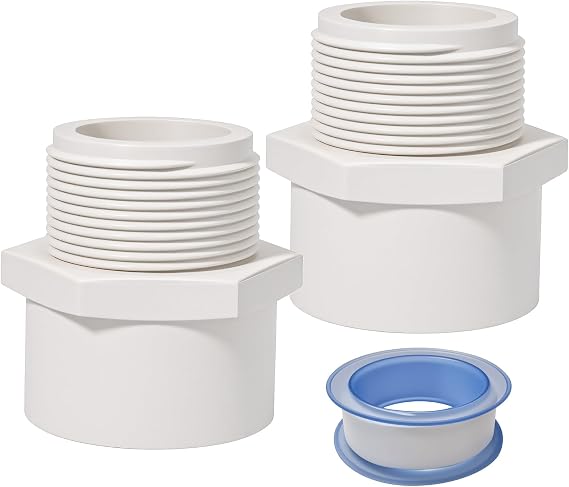 1.5 Inch Male Thread PVC Fittings White 2-Way PVC Pipe Coupling Adapter Connectors Coupling for 1-1/2 Inch Schedule 40 Pipe(2 Pack)