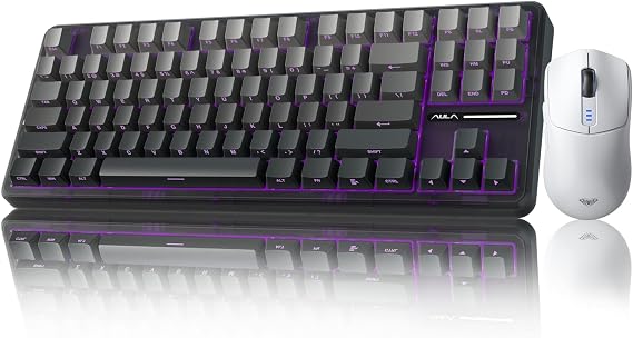 AULA F87 Pro Wireless Mechanical Keyboard,Tri-Mode BT5.0/2.4GHz/USB-C Gasket Hot Swappable Custom Keyboard+SC580 Wireless Gaming Mouse White